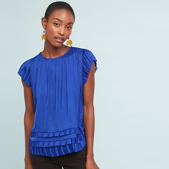 Anthropologie Tops - Anthropologie Calcutta pleated blue blouse NWT